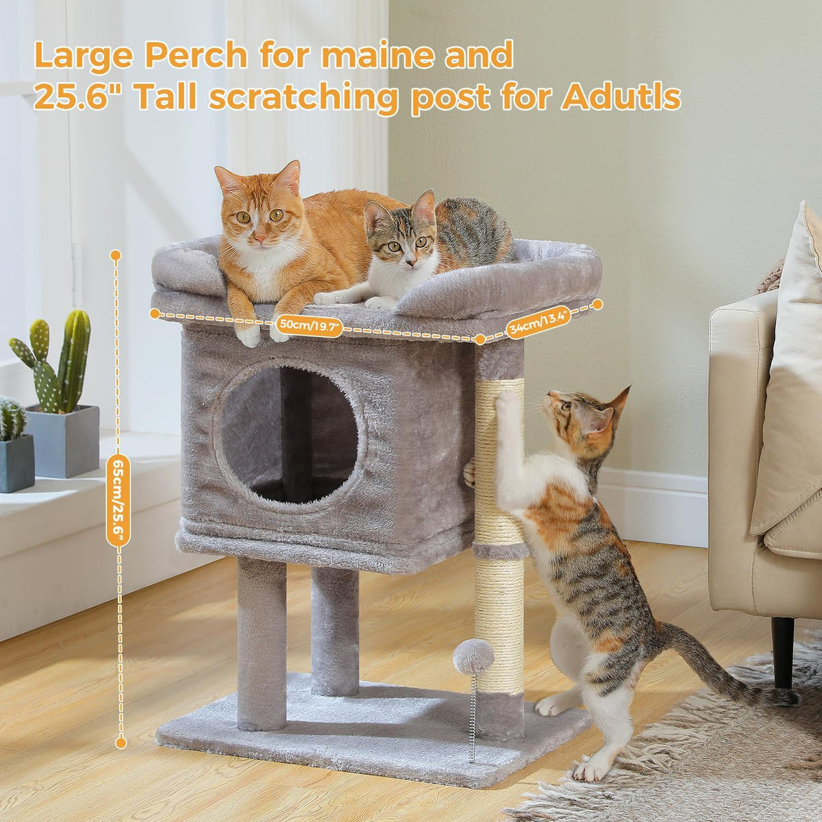 PAWZ Road 26" Cat Tree for Indoor Cats, Small Tower with 19X13”Bed