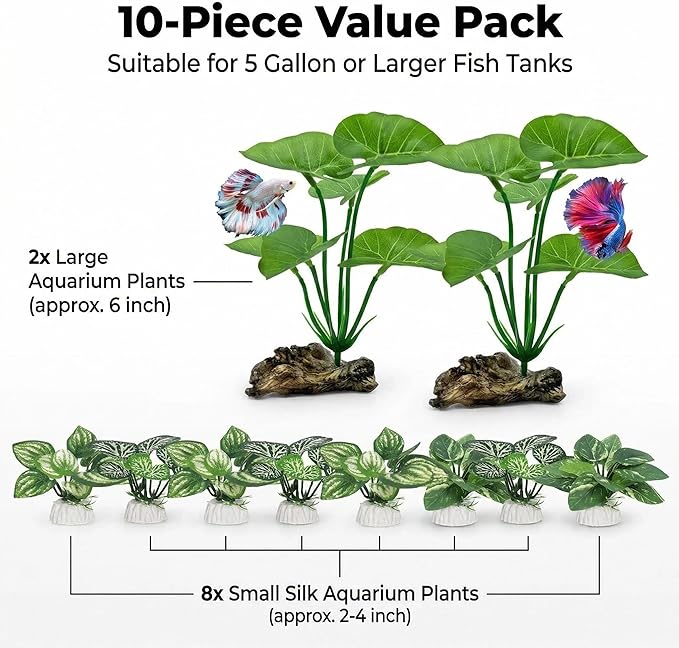 10-Pack Betta Fish Tank Decorations Silk Aquarium Plants - Image 4