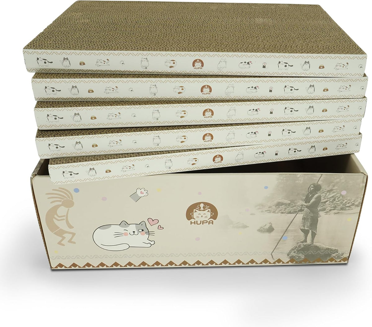 5 Pack Cat Scratching Boards | Reversible Cardboard Cat Scratcher with Catnip | Corrugated Cardboard cat Scratcher | Indoor Cat Scratch Pad | Durable Cat Scratcher Box | 16.34" L x 11.42" W x 5.51" H