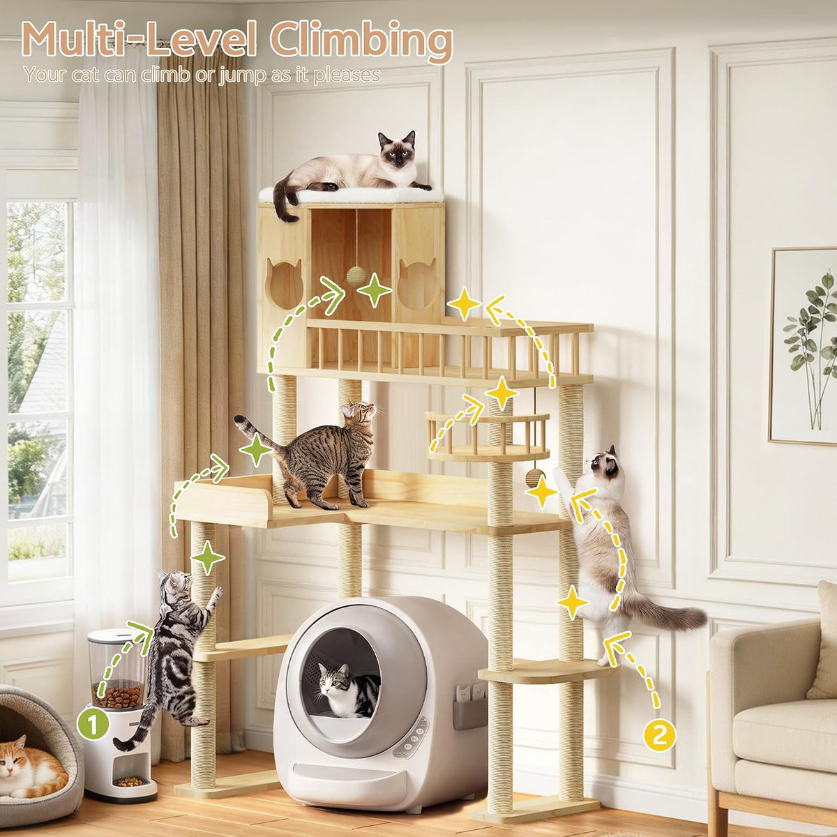 Corner Cat Tree for Automatic Litter Box, 6 Tier Cat Tower, 61''H