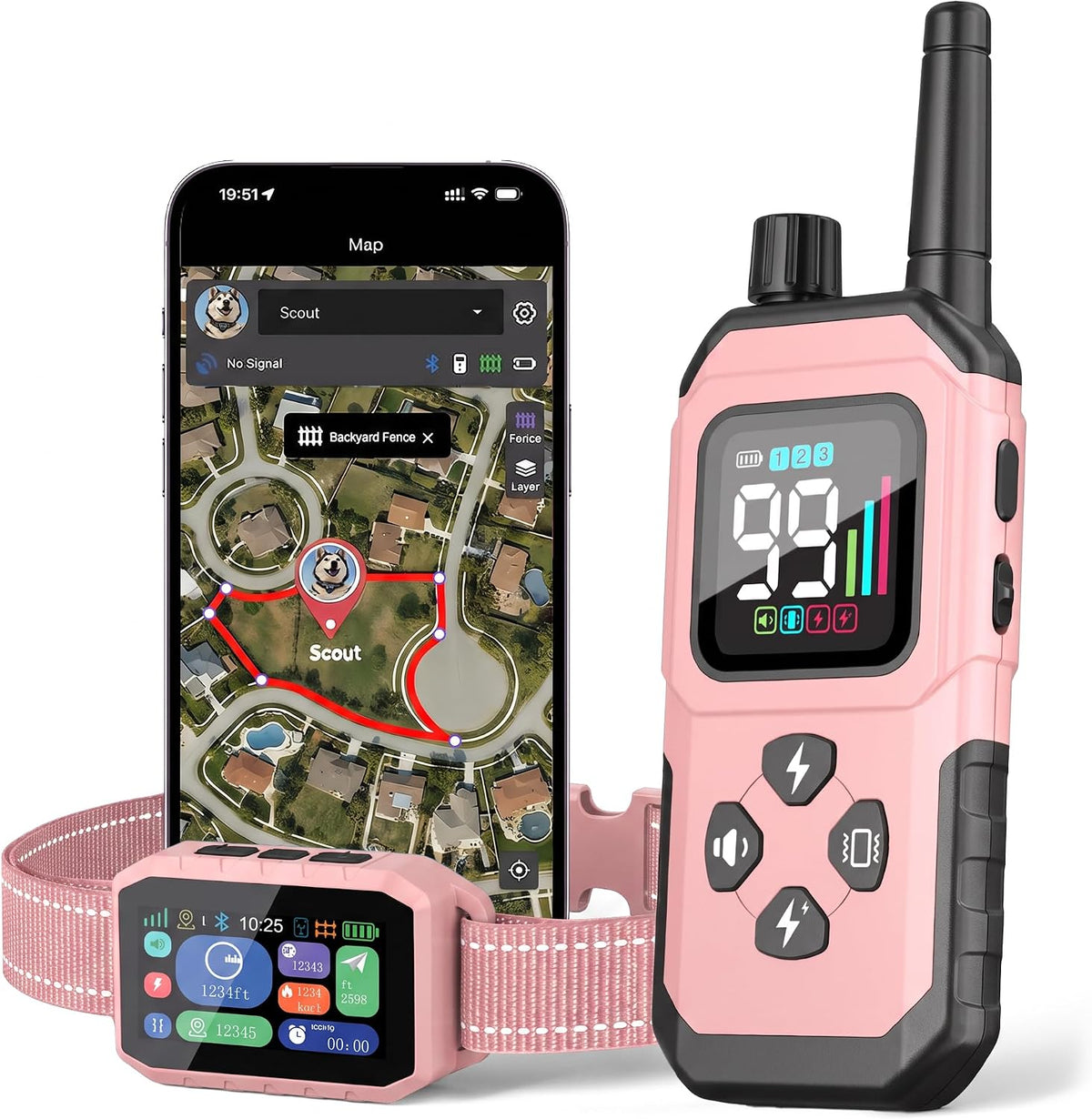 GPS Wireless Dog Fence with Remote Training Collar, Free App Control, Custom Polygon Boundary, No Monthly Subscription, Virtual Fence for Dogs 10-120 lbs, Pink