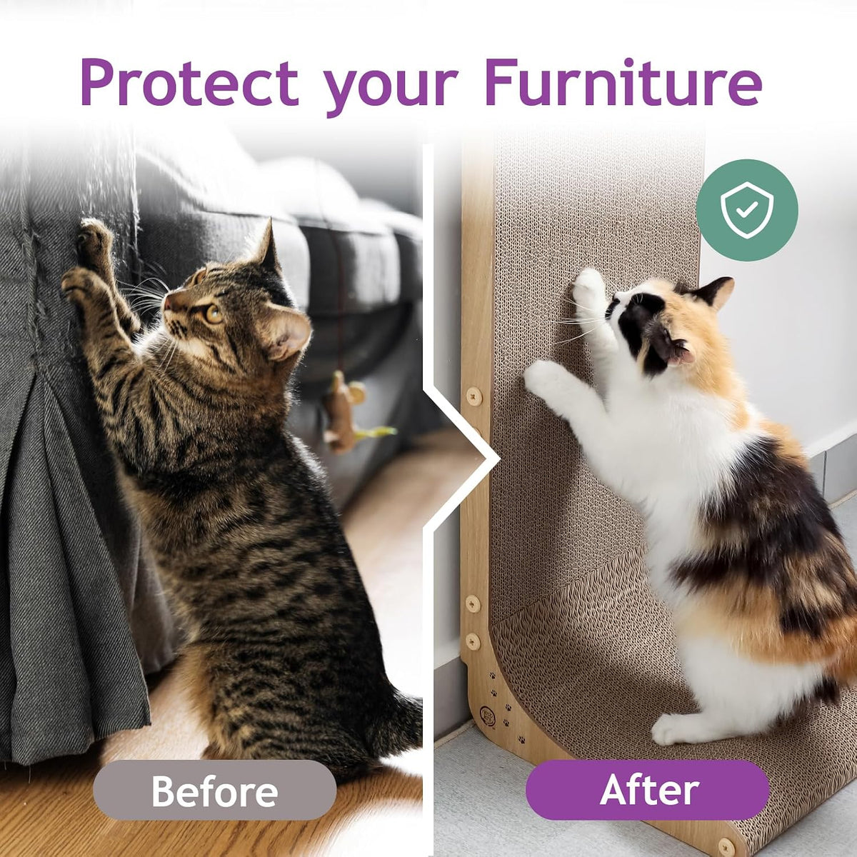 Necoichi Cardboard Cat Scratcher Wall for Indoor Cats - Cat Scratching Board, Cat Scratch Pad Lounger with Reversible Usability and Extra Comfort for Lounge, Curved (Oak, Large)