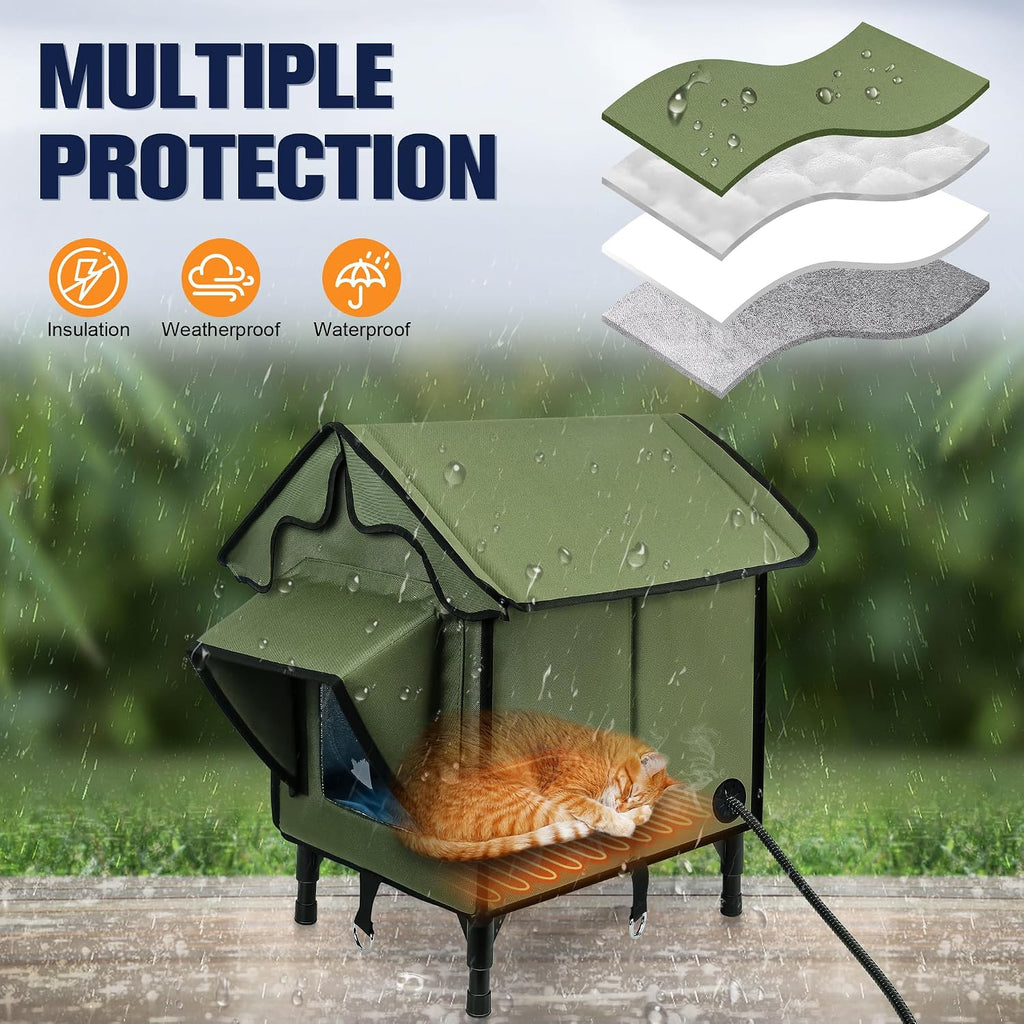 Newget Heated Cat House for Outside, Winter Cat House with Heated Pad