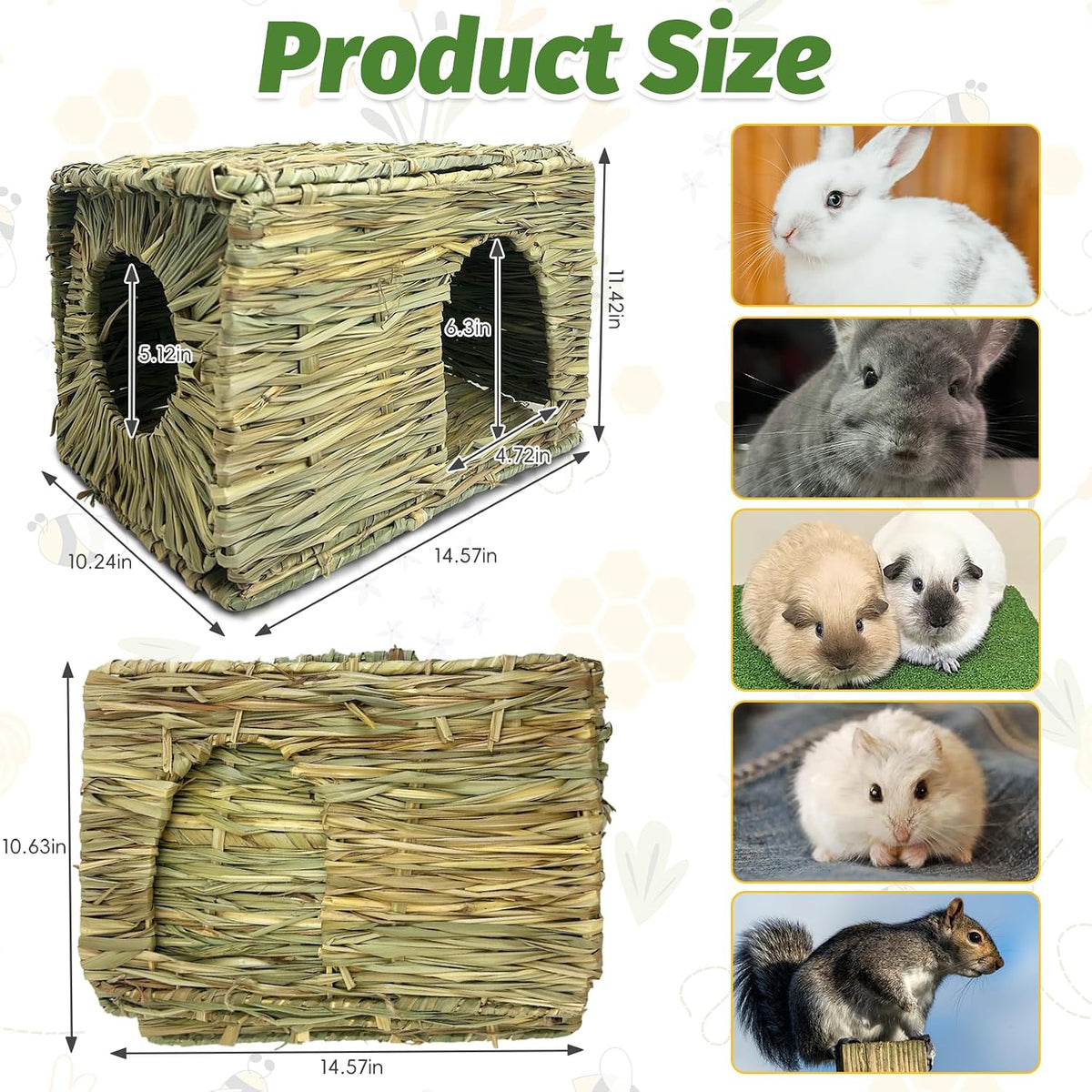 Hamiledyi Large Rabbit Grass House Hand Woven Natural Bunny Hut
