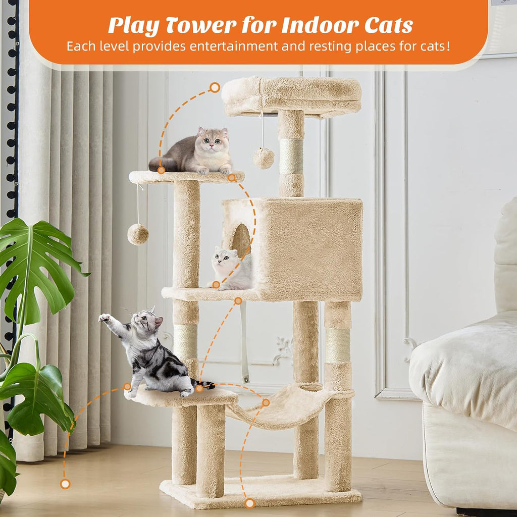 DUMOS Small 44 in Cat Tree Tower with Natural Sisal Scratching Posts