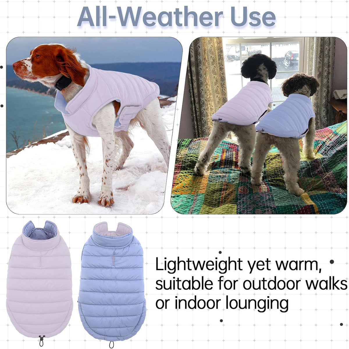 Lelepet Reversible Dog Coat Windproof Dog Puffer Jacket Lightweight Vest