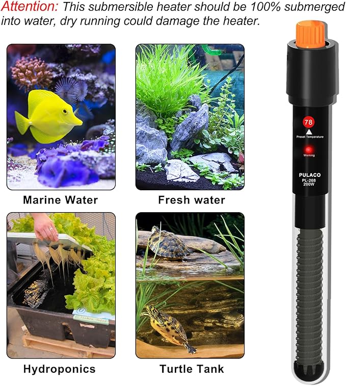 PULACO 200Watt Aquarium Heater for 25-50 Gallon Fish Tank, Adjustable - Image 4