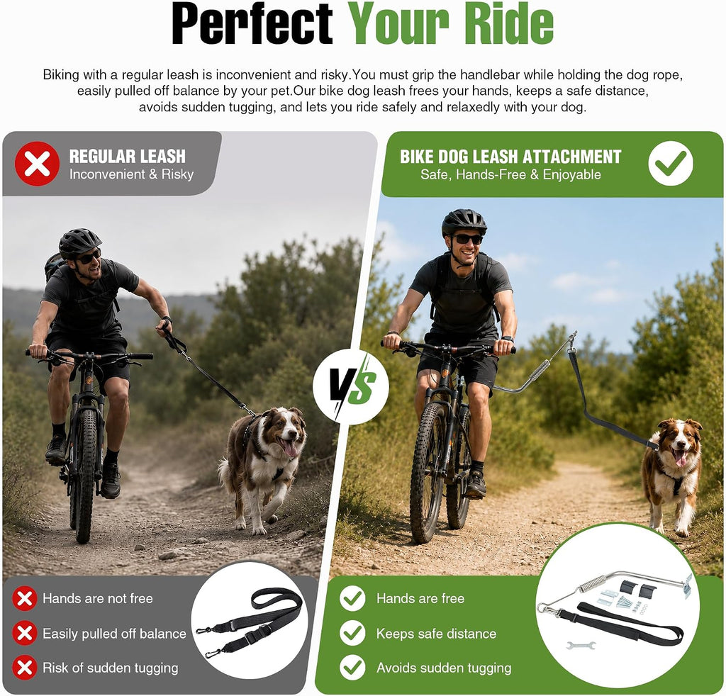 Dog Bike Leash Heavy Duty Handsfree Quick Release Bicycle Attachment Tangle Free for Medium Dogs Cycling Walker