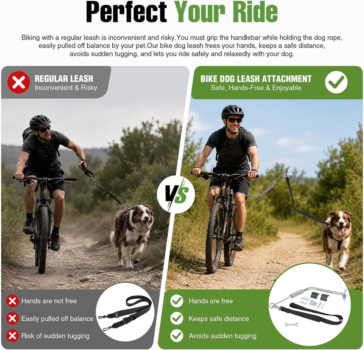 Dog Bike Leash Heavy Duty Handsfree Quick Release Bicycle Attachment Tangle Free for Medium Dogs Cycling Walker