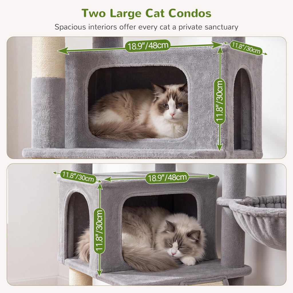 Globlazer 75in Tall Cat Tree Tower for Indoor Cats, F75B, Light Grey