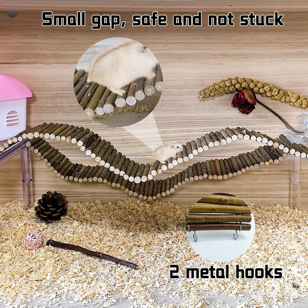 2-Pack Rat Bendy Long Suspension Bridges 19.7 x 2.7 Inch Hamster Climbing Ladder Flexible Wooden Bridge for Dwarf Hamster Sugar Glider Rodents Mouse
