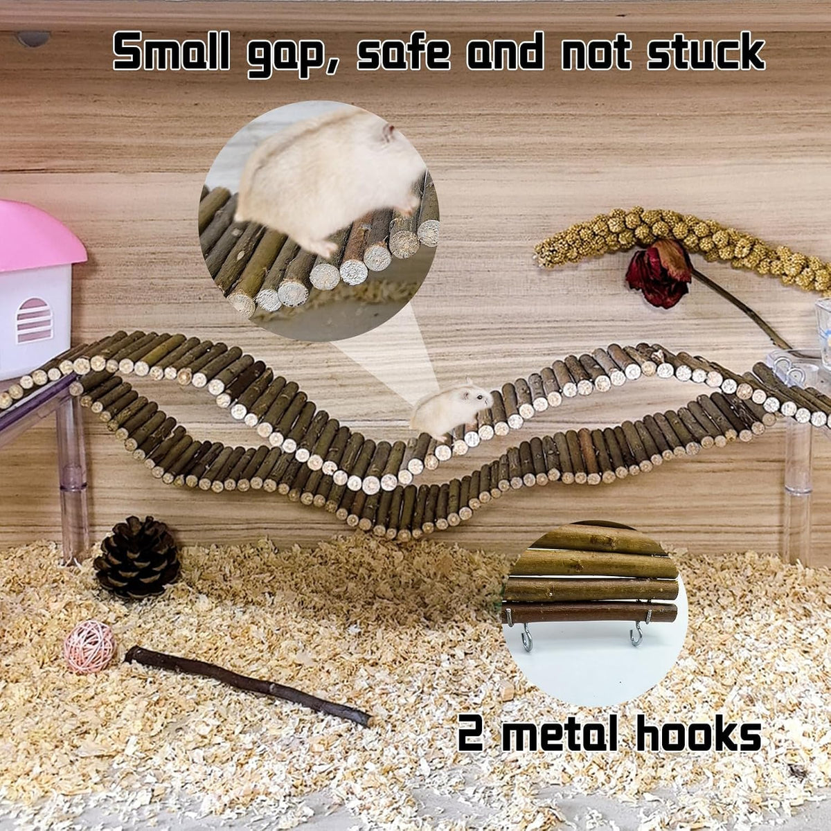 2-Pack Rat Bendy Long Suspension Bridges 19.7 x 2.7 Inch Hamster Climbing Ladder Flexible Wooden Bridge for Dwarf Hamster Sugar Glider Rodents Mouse