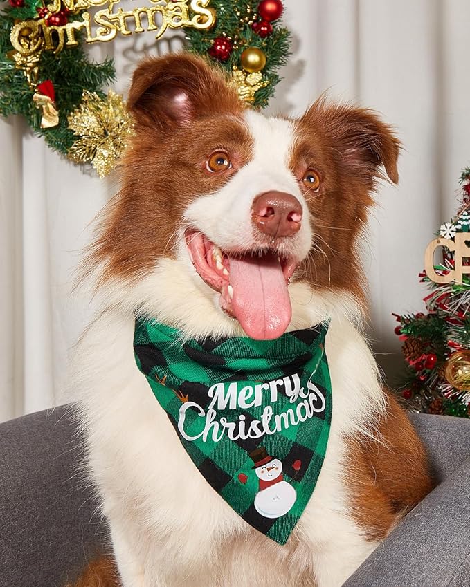 Christmas Dog Bandanas Classic Plaid Triangle Holiday Scarf - Image 6