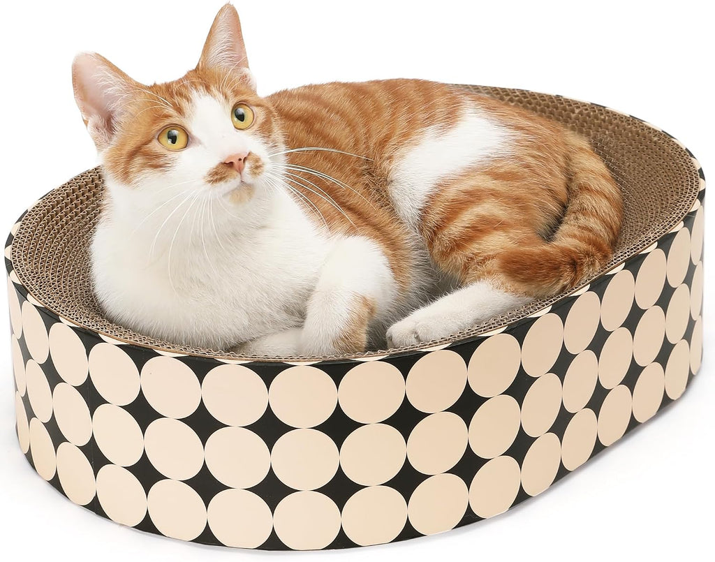 FUKUMARU Cardboard Cat Scratcher Bed, 2-in-1 Oval Cat Scratch Pad