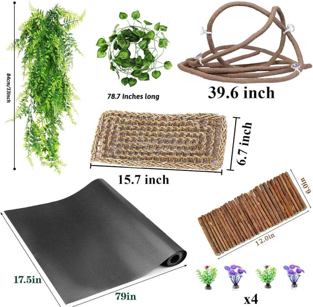 Bearded Dragon Tank Accessories, Reptile Mat Hammock Plants Bridge Jungle Climber Vines for Leopard Gecko Hermit Crab Lizard Snak (Bearded Dragon Tank Accessories (10 Piece with Reptile Mat))