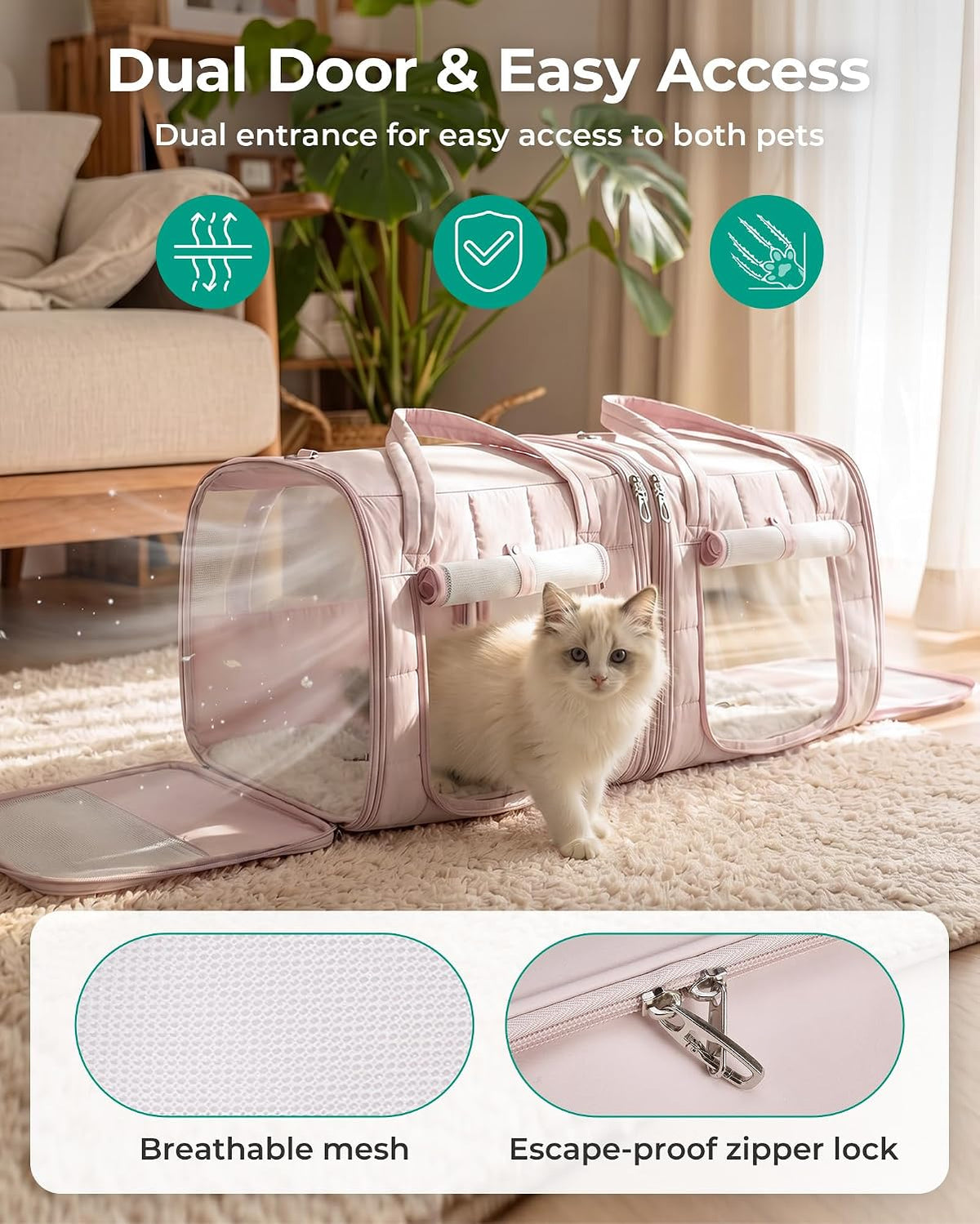 BAGSMART Double Cat Carrier for 2 Cats, Large Soft Pet Carriers for Travel