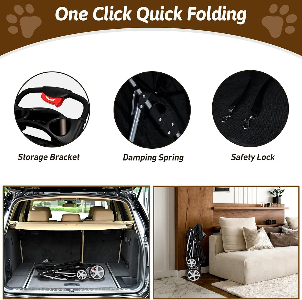 Foldable Pet Stroller 4 Wheels for Small Medium Dogs Cats,Black