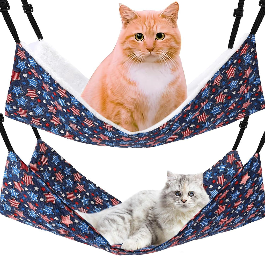 Cat Hammock for Cage Hanging Reversible 2Pack,Pet Hammock Bed Adjustable,Soft Sleeping Hammock for Cats,Ferret,Puppy,Rabbits,Small Animals (L, CAT)