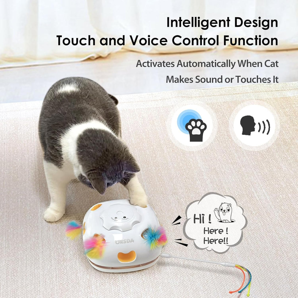 ORSDA Cat Toys for Indoor Cats, 4 in 1 Interactive Automatic Kitten Toys Hide and Seek with Mat, 8 Holes Mice Whack-A-Mole, Moving Wand Teaser Feathers,Rechargeable Electric Exercise Kicker Kitty Toy
