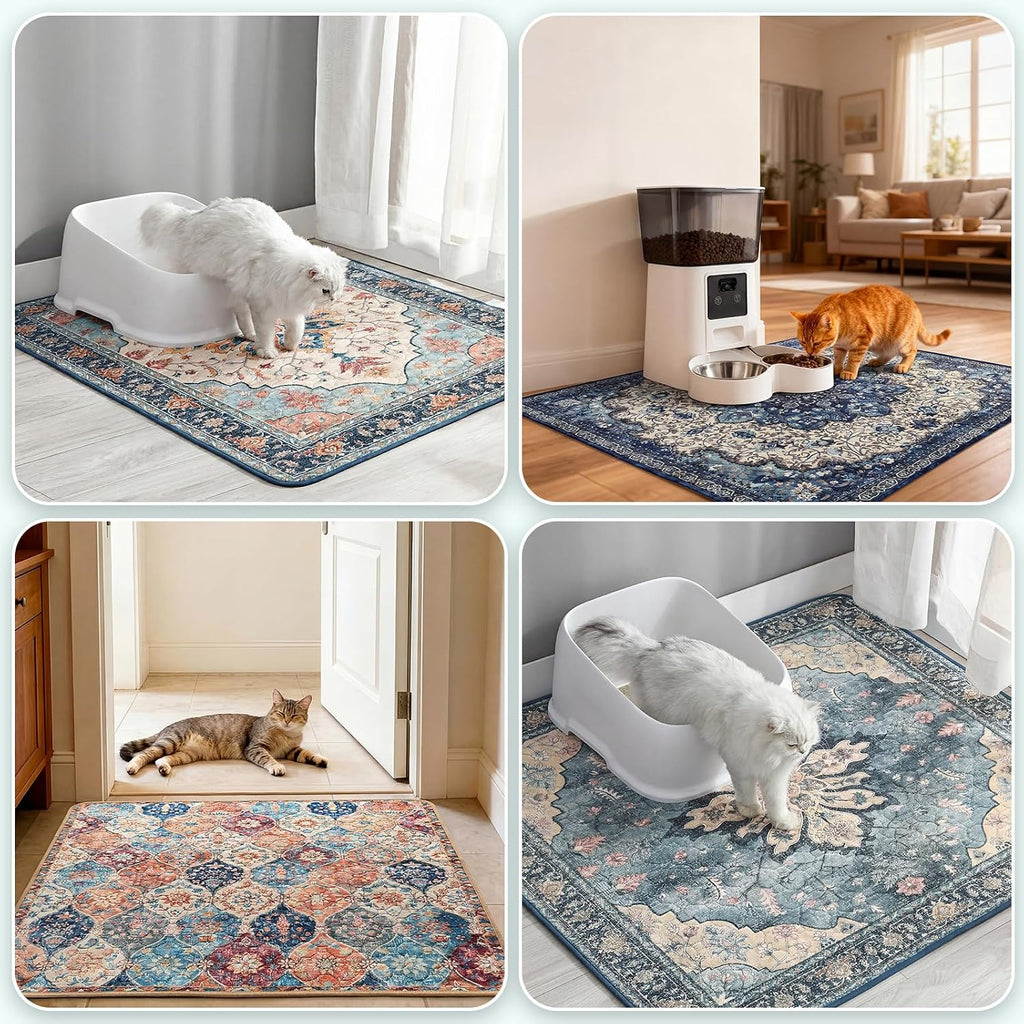 Hompet Cat Litter Mat 2 Pack, 18x28 Machine Washable Trapping Mats for Cats, Super Absorbent & Urine-Proof Cat Litter Box Mat for Floor, Waterproof & Non Slip Kitty Litter Rug