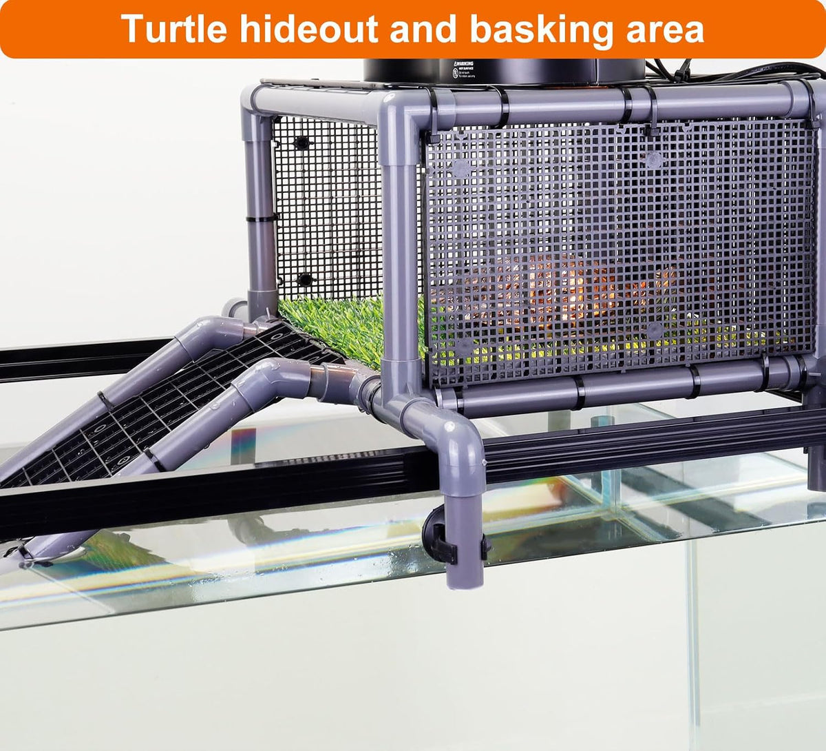 Extra Large Turtle Basking Platform, RES Basking Dock, Above Tank Dry Resting Area with Artificial Grass, Non-Slip Aquatic Turtles Ramp, Turtle Accessories for 75/90/125 Gal