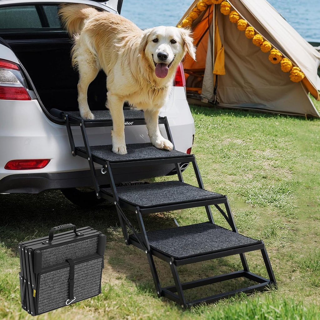 Veehoo Foldable Dog Steps for Car, Collapsible Large Dogs Stairs 17" W