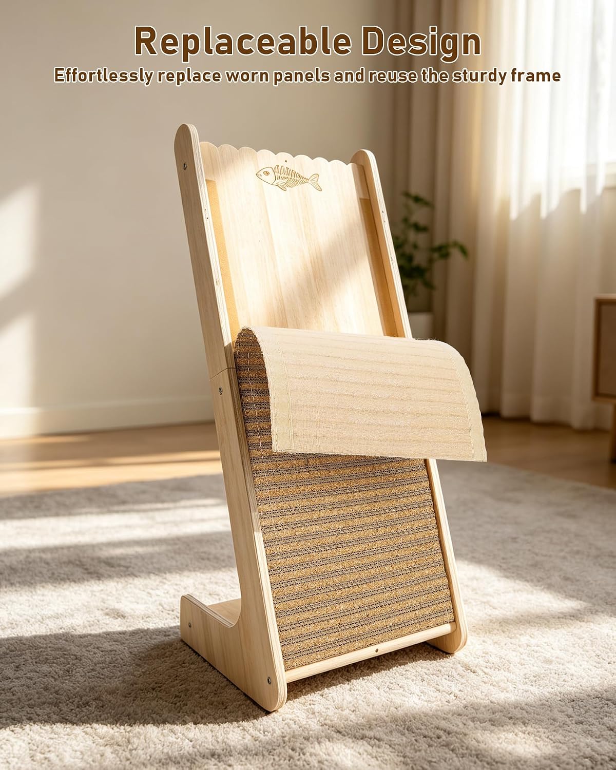 L-Shaped Cork Cat Scratcher, Vertical Scratching Post for Indoor Cats