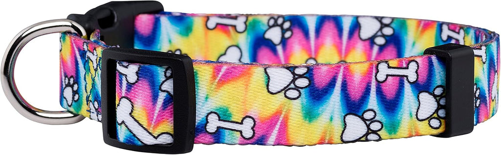 Native Pup Tie Dye Dog Collar, Paws and Bones Hippie Tiedye for Medium Dogs (Medium)