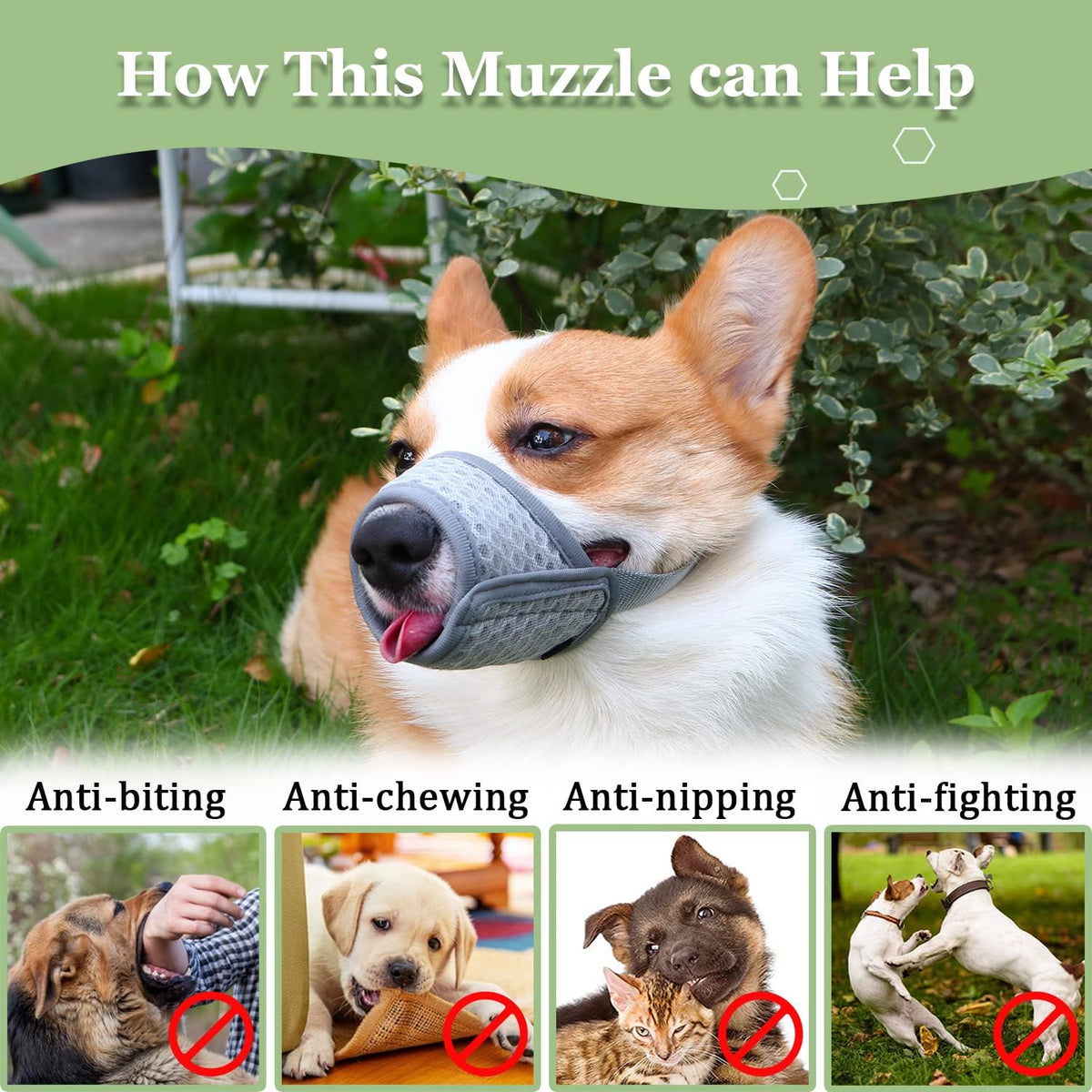 Soft Dog Muzzle(Grey, XS) and Soft Dog Muzzle(Grey, S) Bundle for Small Dogs to Prevent Dogs from Biting Chewing Grooming