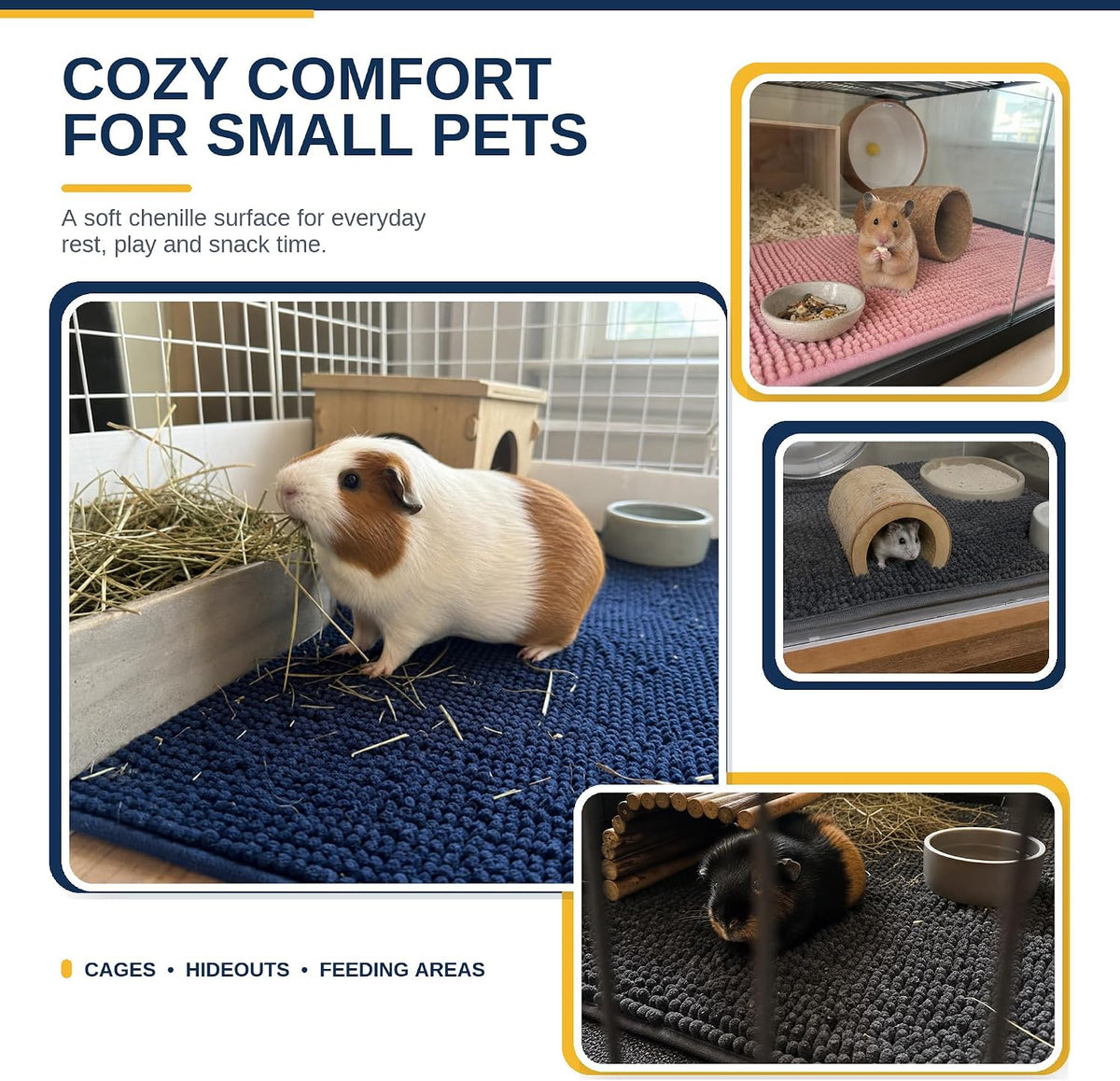 Guinea Pig Cage Liner, Washable Fleece Bedding Mat 16x24 In, 4 Pcs