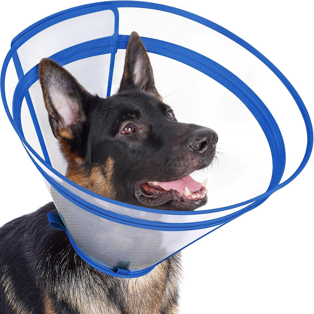 Dog Cone to Stop Licking, Clear Recovery Collar with Detachable Zipper, Sturdy Elizabethan Collar for Large Medium Small Dogs, Soft Adjustable Cone After Surgery Patented, Khaki XL