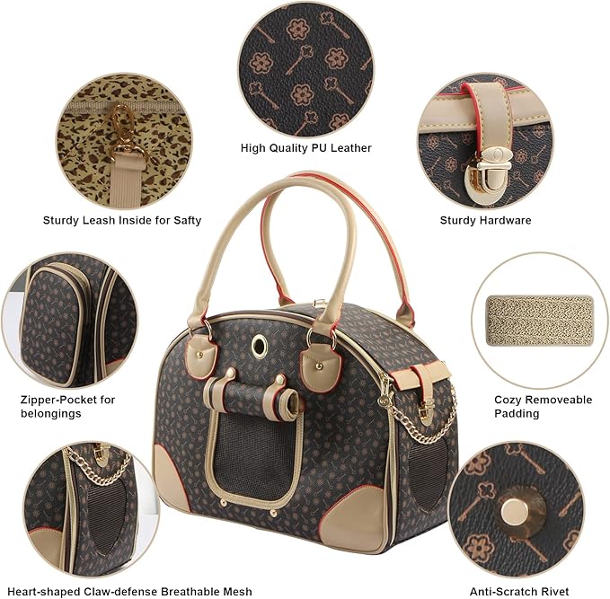 Fashion Dog Carrier PU Leather Dog Handbag Dog Purse Cat Tote Bag Pet Cat Dog - Image 3