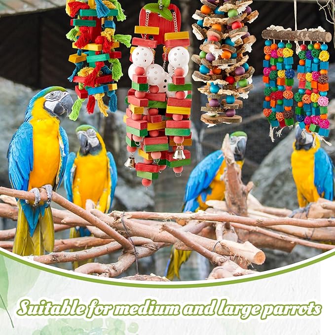 4 Pcs Extra Large Bird Parrot Toy Multicolored Natural Wooden Parrot Cage - Image 6