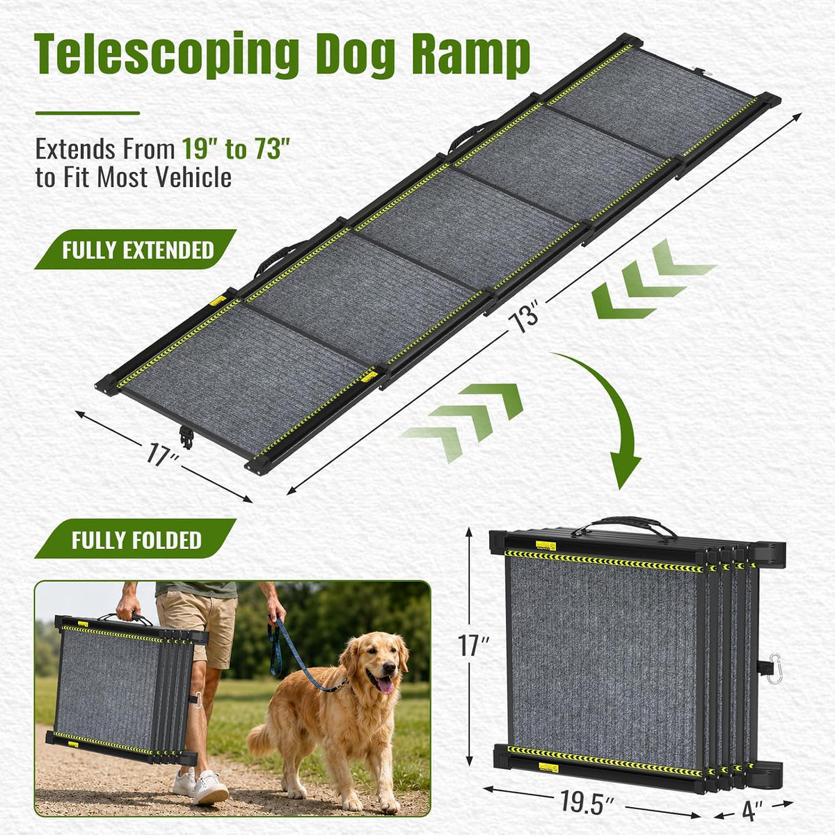 Dog Ramp for Car 73" Extra-Long,Telescoping Pet Ramp for Truck SUV