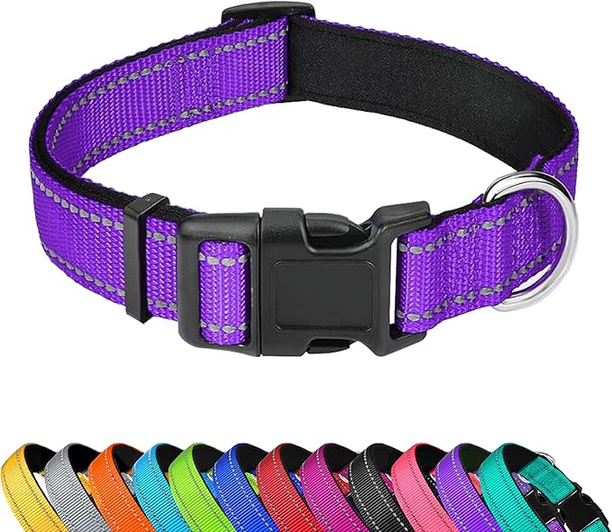 Reflective Dog Collar, Adjustable Soft Neoprene Padded Nylon Pet Collars by PWOD
