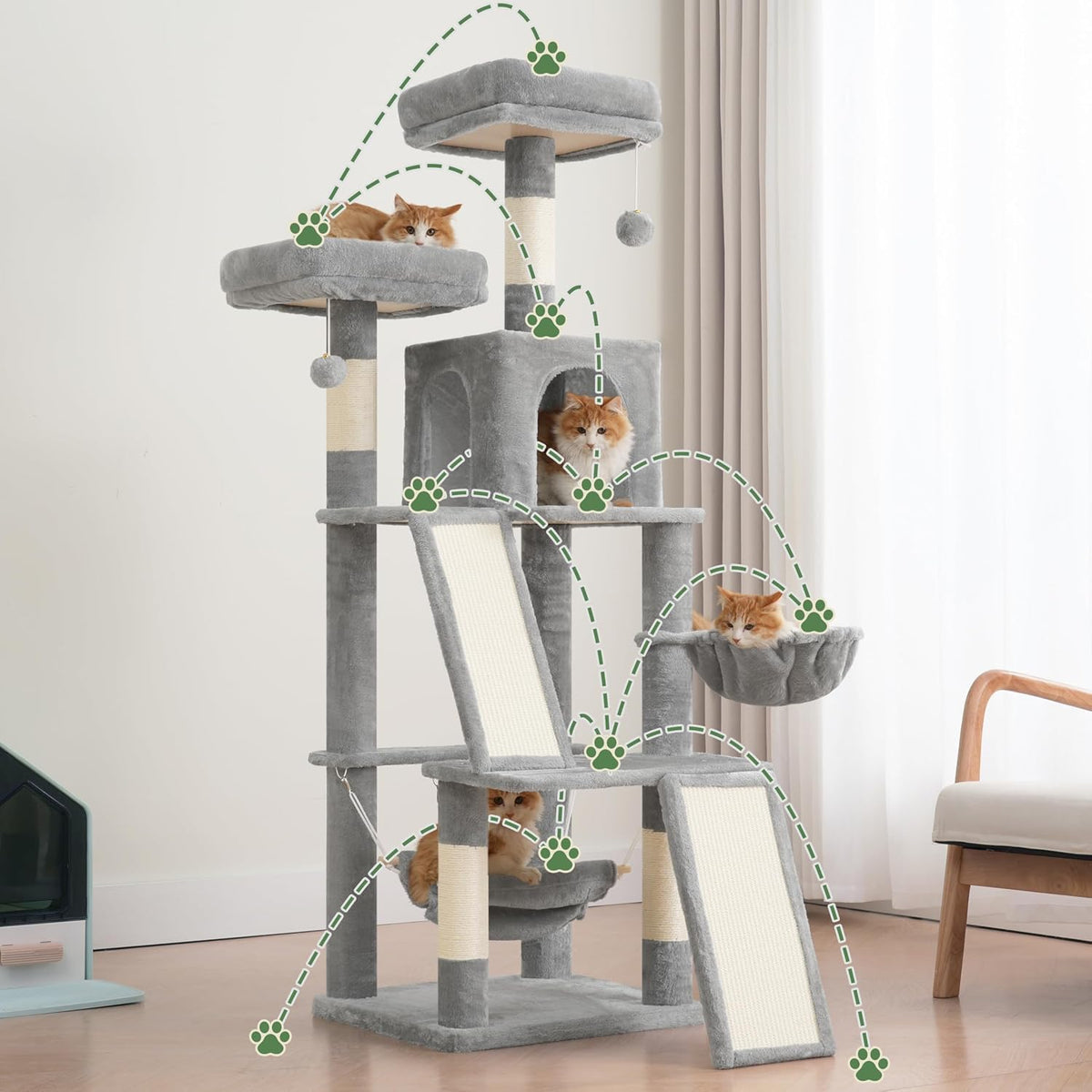 Cat Tree Tower Multi-Level with 2 Scratching Boards, GCT022W