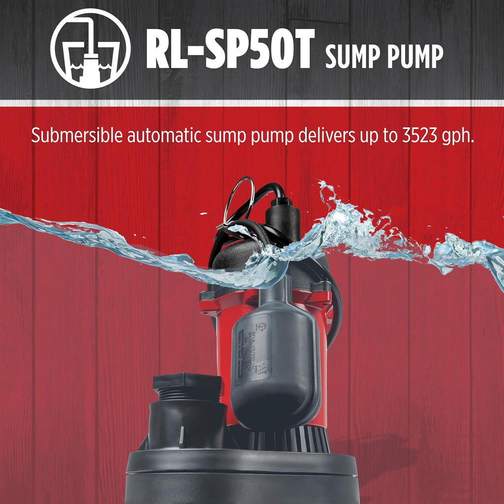 Red Lion RL-SP50T, 115V, 1/2 HP, 3600 GPH Automatic Sump Pump, 8' Cord