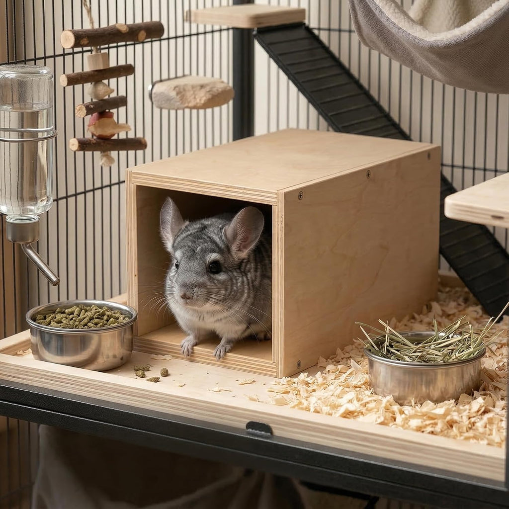 Chinchilla Hanging Wooden Tunnel Toys, Small Animals Tubes Tunnel Habitat, Chinchilla Squirrel Guinea Pig Rat Cage Accessories (Brown-A)
