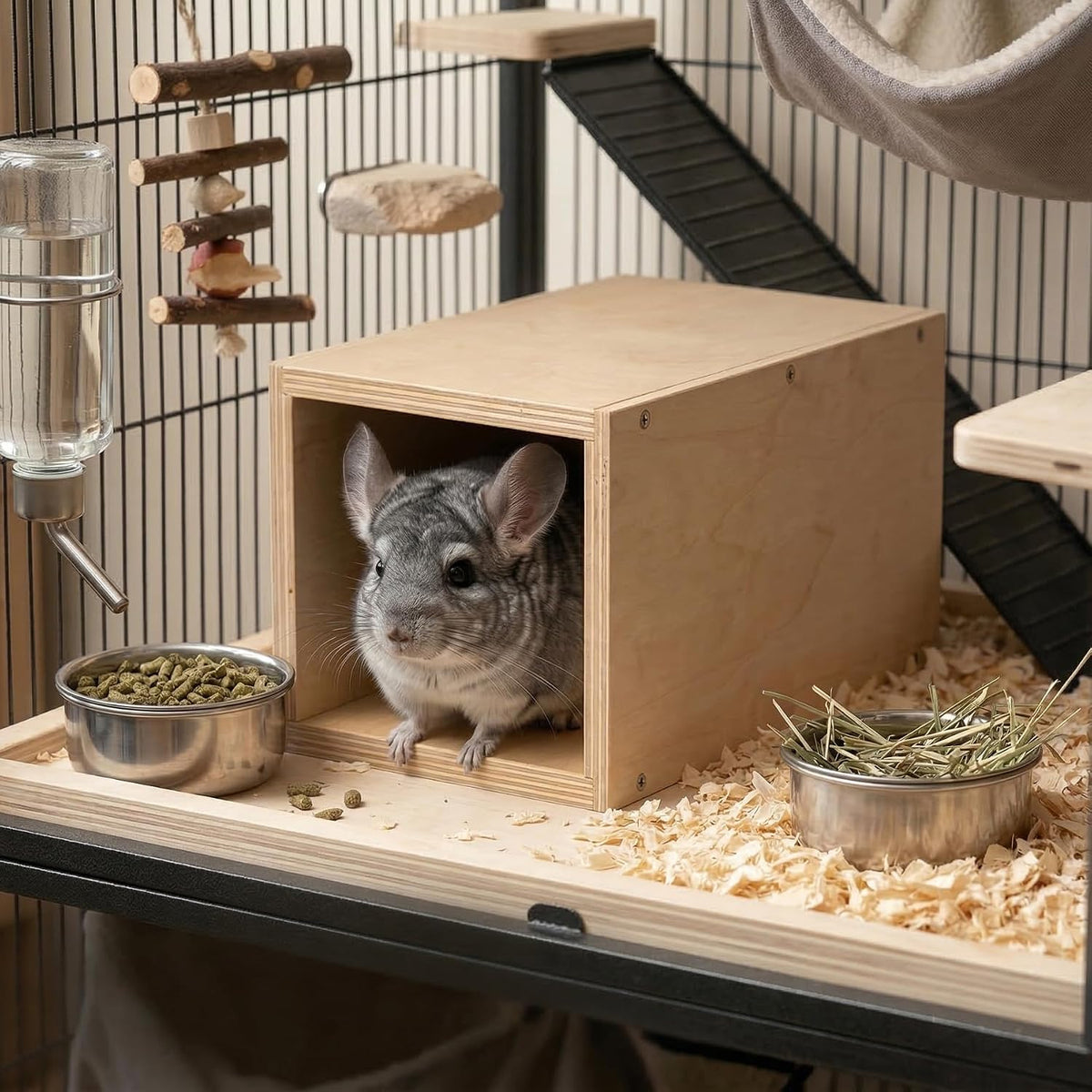 Chinchilla Hanging Wooden Tunnel Toys, Small Animals Tubes Tunnel Habitat, Chinchilla Squirrel Guinea Pig Rat Cage Accessories (Brown-A)