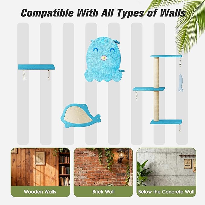 COZIWOW 4-Piece Wall-Mounted Cat Tree Set – Sturdy Wood Pet House, Scratching - Image 8