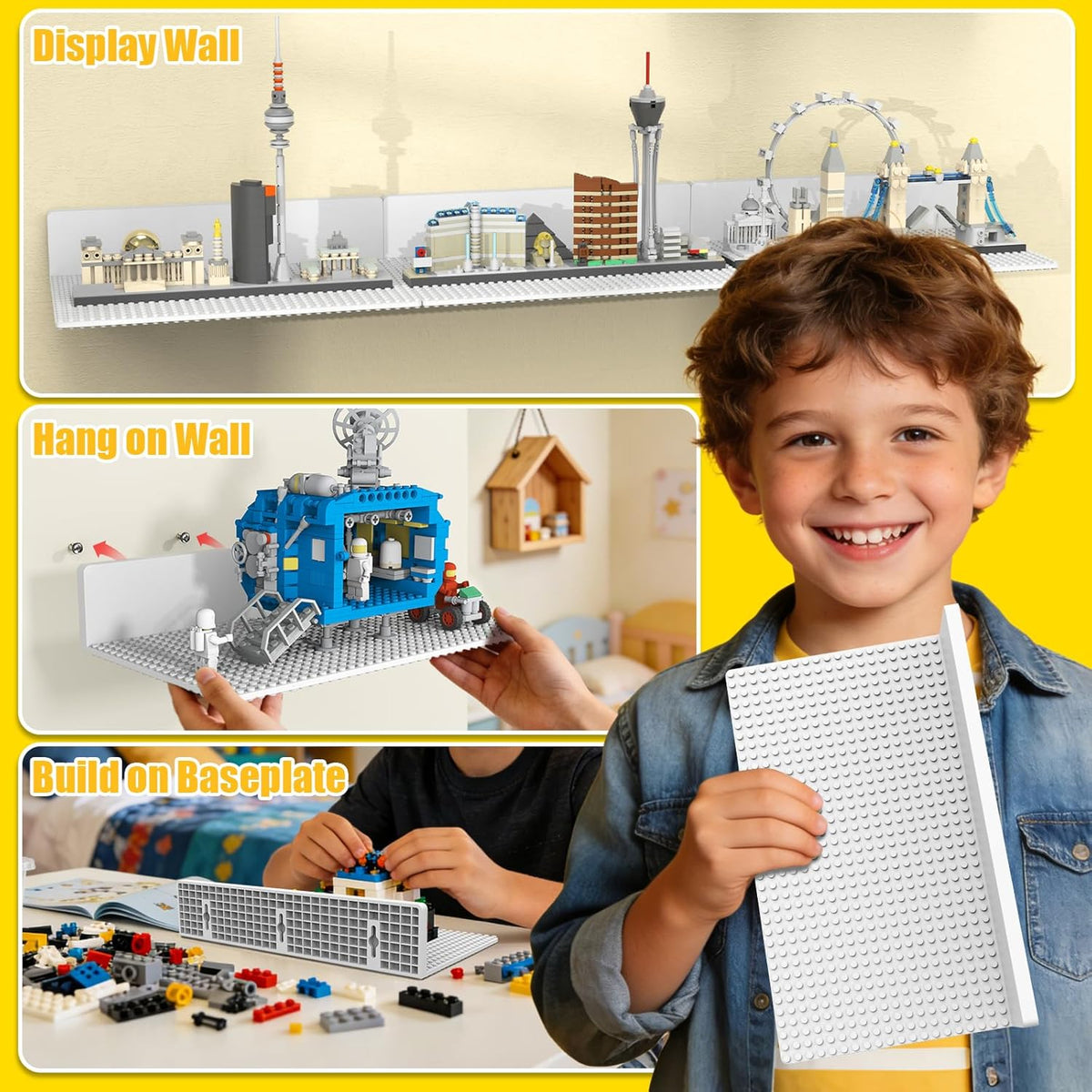 BlissBox 4-Pack Floating Shelves for Wall Compatible with Lego Bricks,White