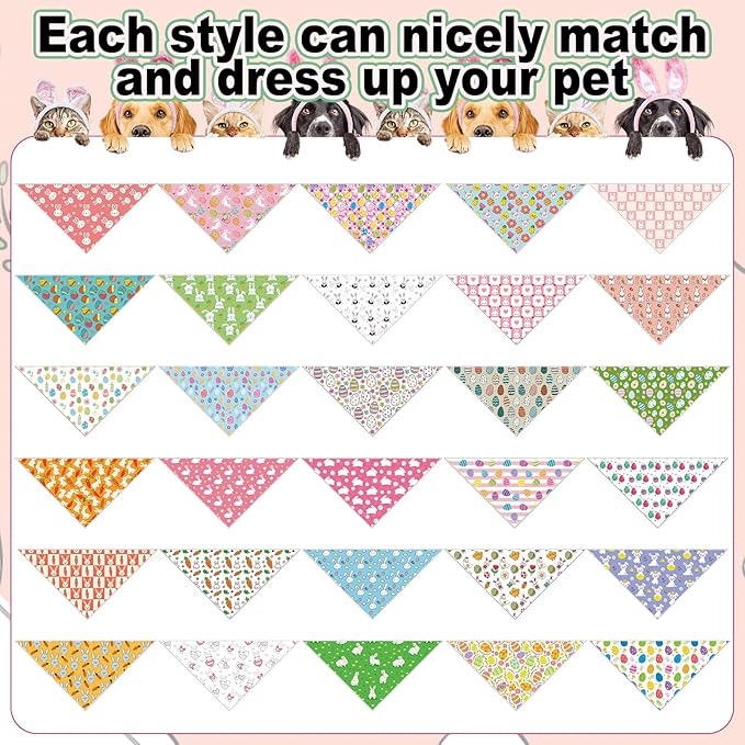 Aliceset 180 Pcs Easter Dog Bandana Bulk Spring Bandanas - Image 3