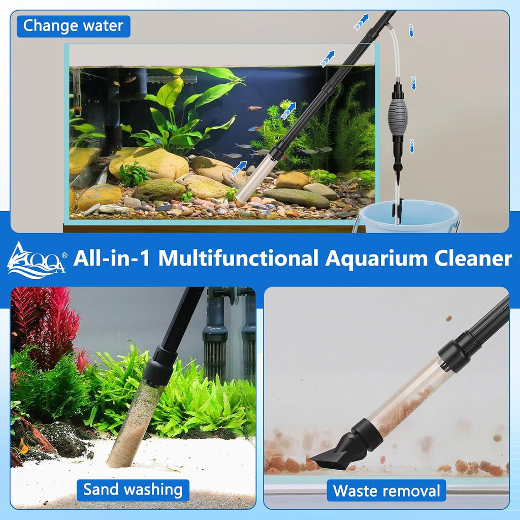 AQQA Gravel Vacuum for Aquarium Siphon - Adjustable Flow Fish Tank Cleaner