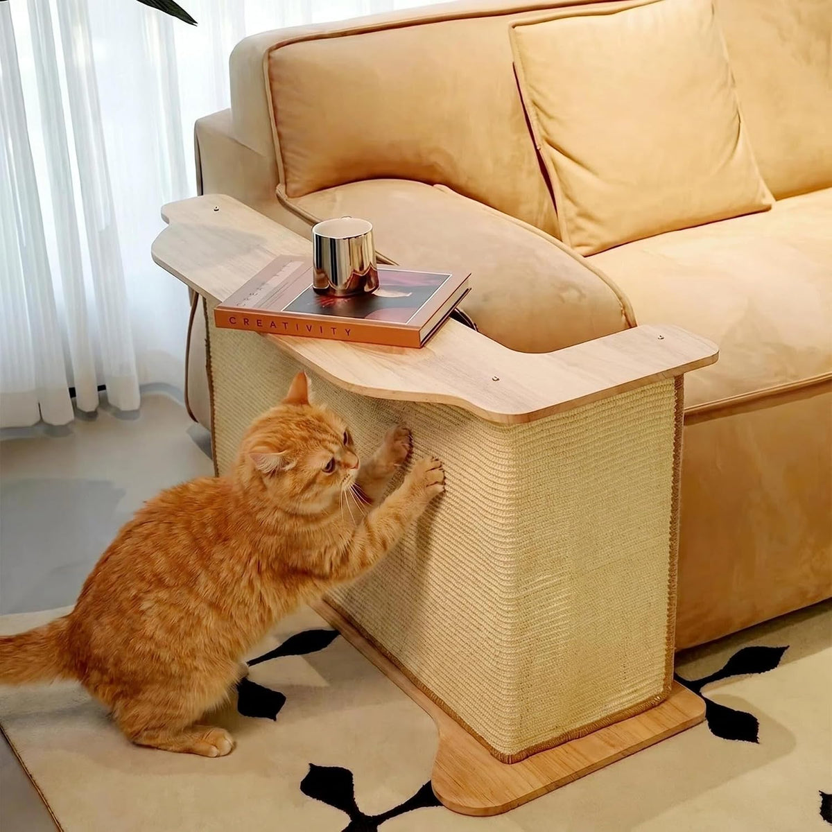 SHENGOCASE L Shaped Sofa Corner Cat Scratching Post, Sisal Scratch Pad Mat, Armrest Protector with Replaceable Sisal Scratcher
