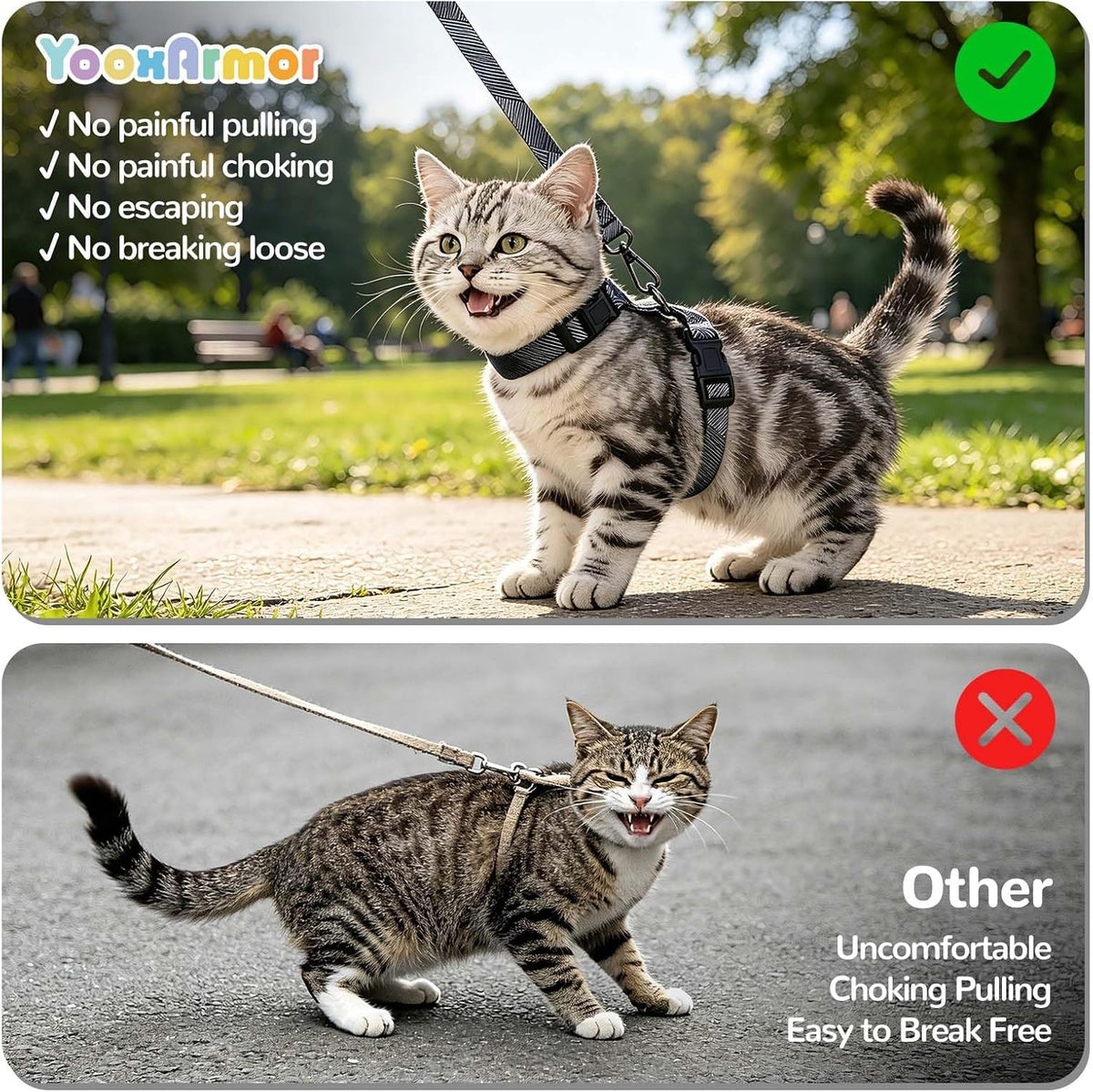 YooxArmor Adjustable Cat Harness and Leash Set, Escape Proof Kitten Harness for Walking, Soft Breathable Pet Vest for Small Medium Large Cats 5-12lbs (Grey)