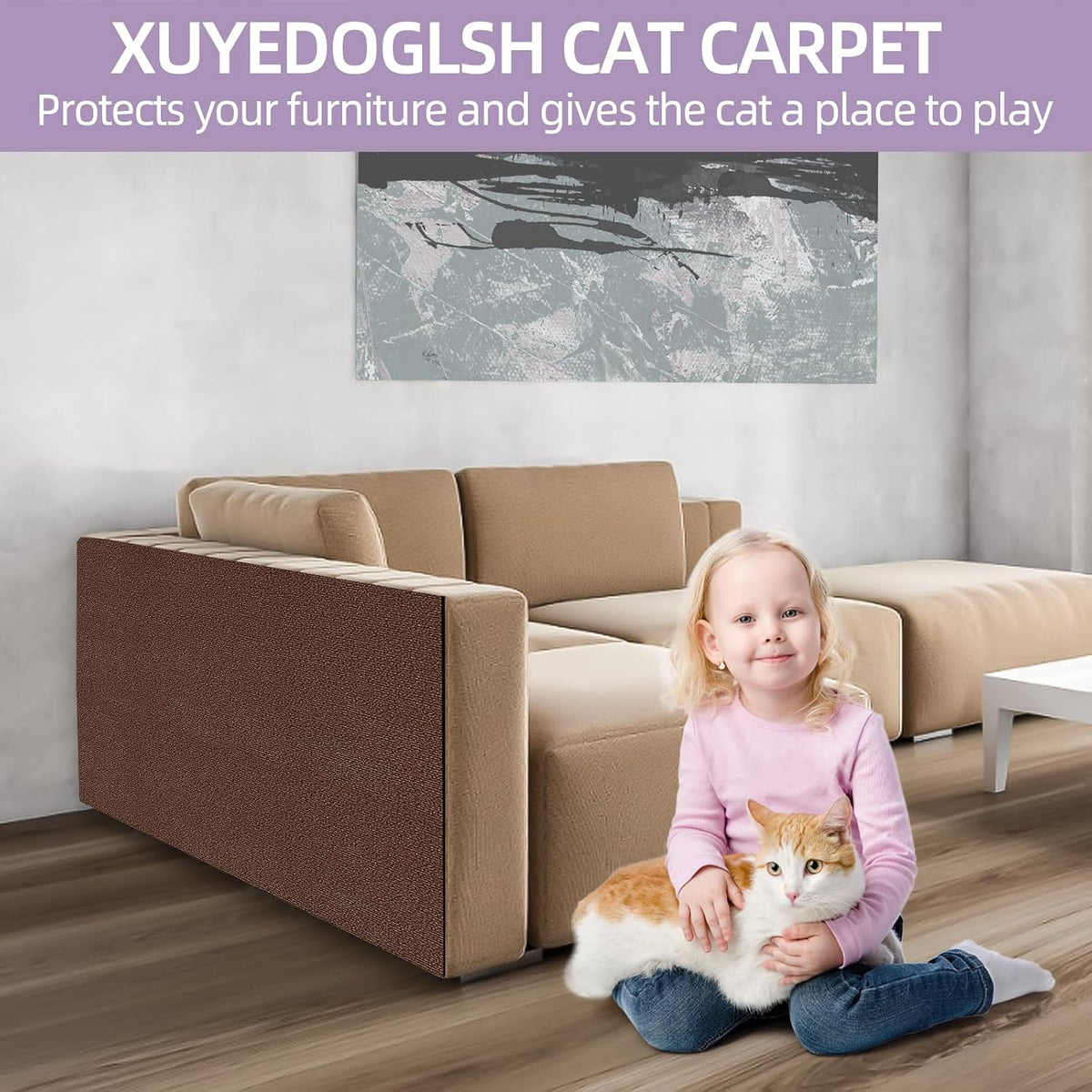 Cat Scratch Mat 120 "x15.8, Cat Scratch Sofa Furniture Protector, Trimmable Self-Adhesive Cat Scratch Pad for Decorating Cat Towers, DIY Cat Tree Shelf, Walls and Climbing Frames (Brown)
