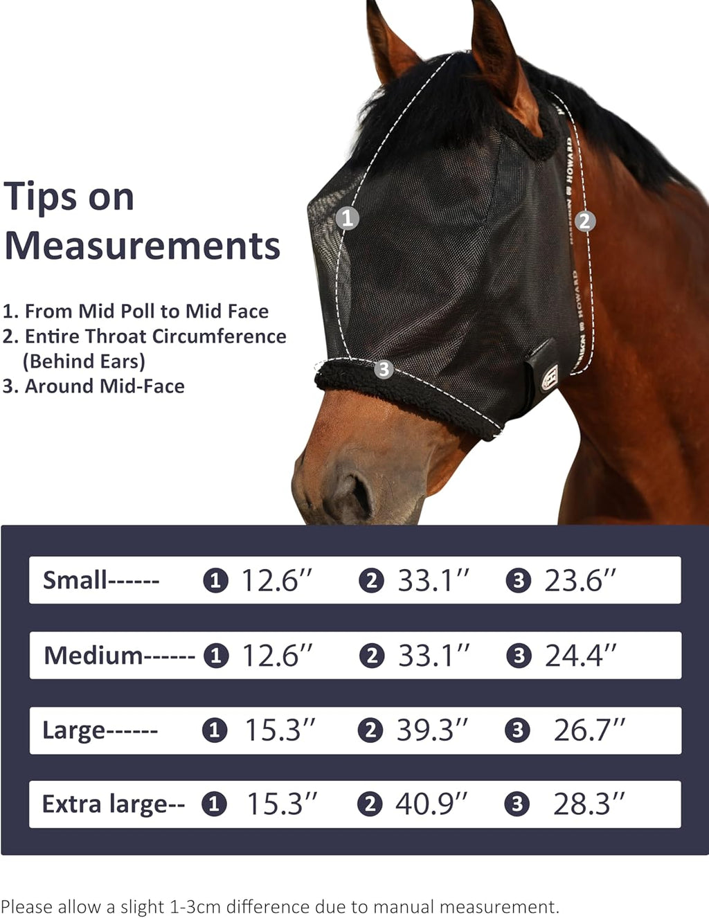 Harrison Howard All Round Mesh Horse Fly Mask UV Protective with Fleece Padded Edging Black L