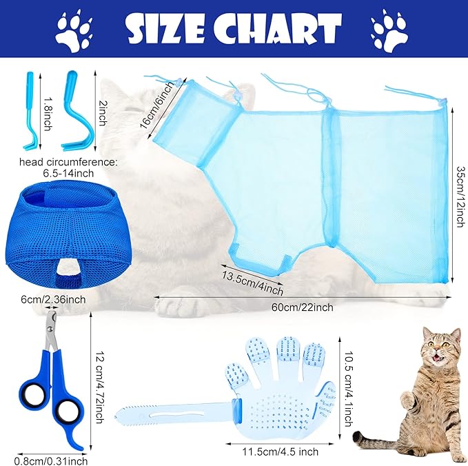 Patelai 5 Pcs Cat Bathing Bag Set Cat Grooming Bag Adjustable Pet Shower Net - Image 2