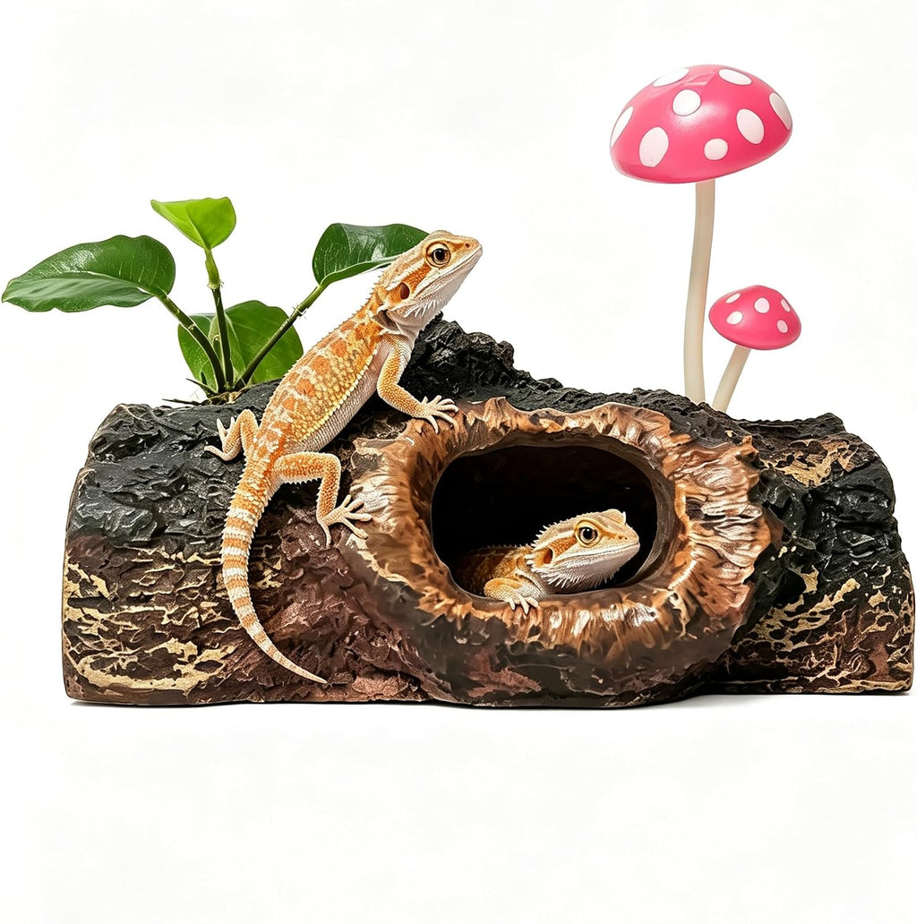 Bearded Dragon Tank Accessories, Natural Forest Tree Stump Reptile Hide