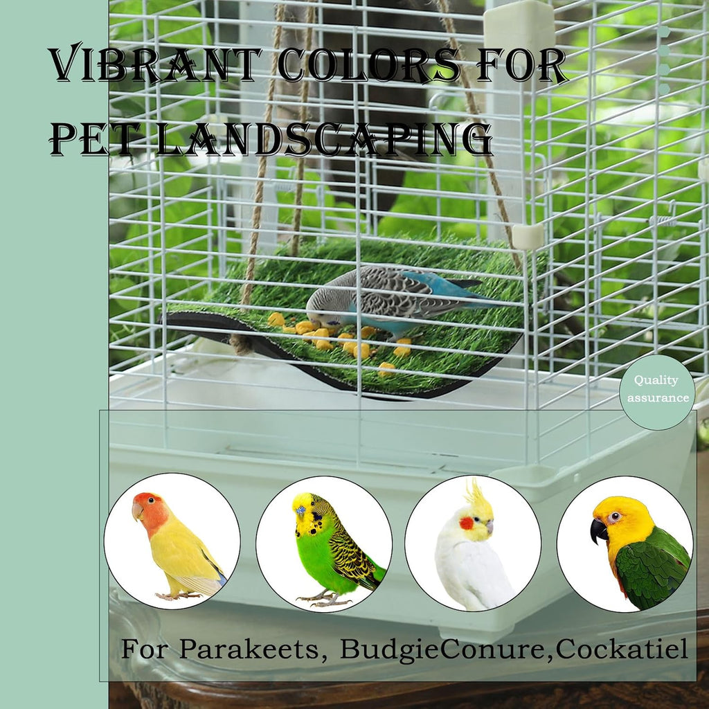 2pcs 10'' Bird Foraging Mat Toy Artificial Grass Hammock Hanging Lawn Swing with Hooks Enrichment Cage Accessories for Parakeets Parrots Cockatiels